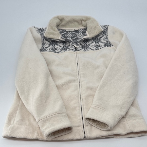 L.L. Bean Jackets & Blazers - L.L.Bean Cream and Gray Nordic-Pattern Fleece Jacket